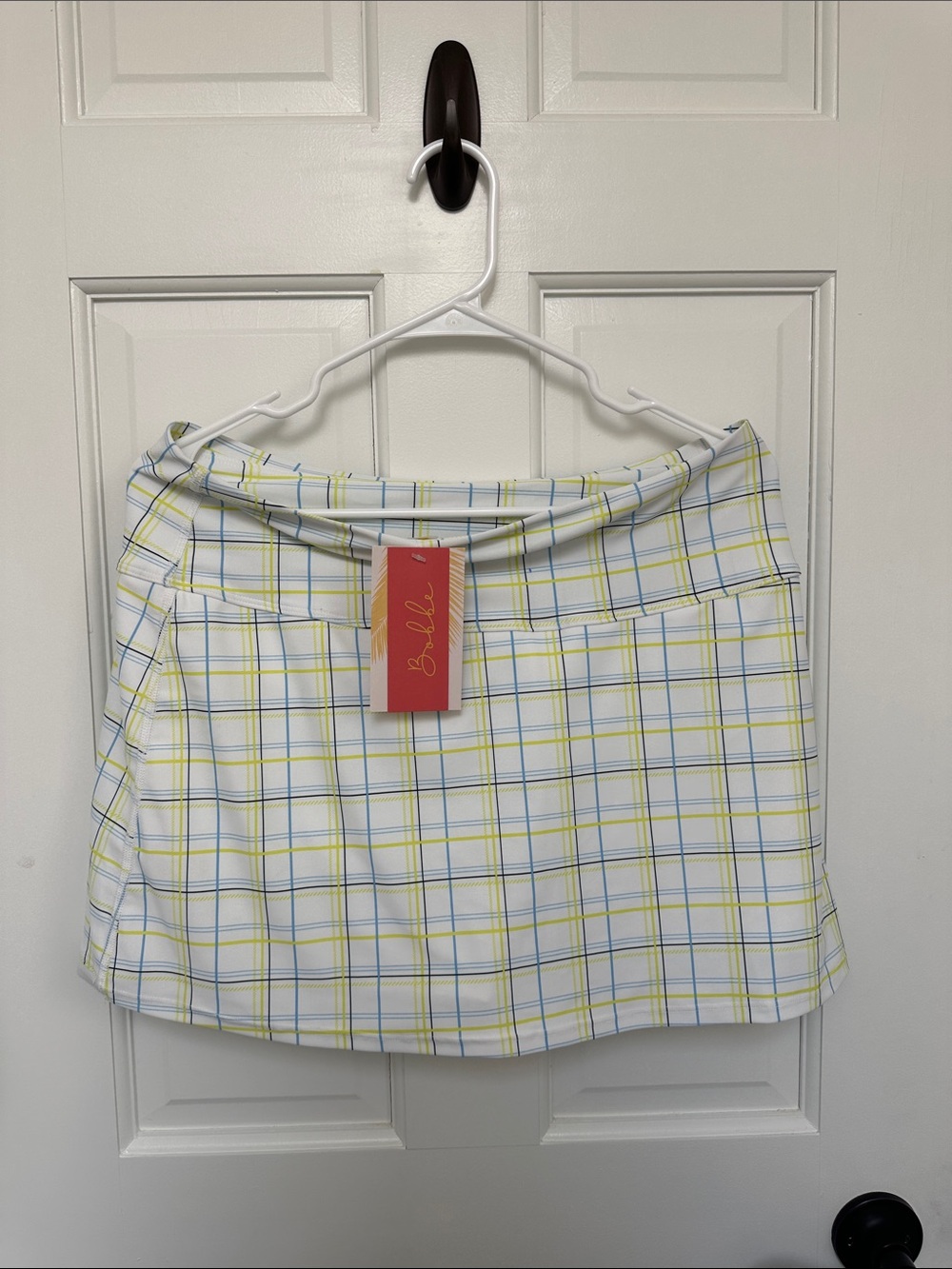 Plaid Tennis/Golf/Pickleball Skirt in White with Yellow & Blue